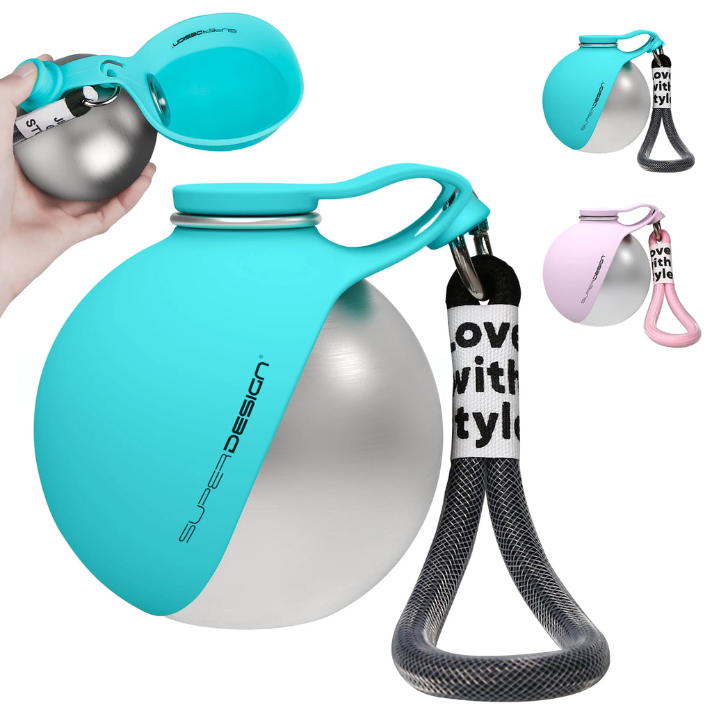 Bouteille d'eau portable 2-en-1 pour petits chiens - Bouteille d'eau de voyage étanche et compacte pour chiens - Bouteille en acier inoxydable et silicone