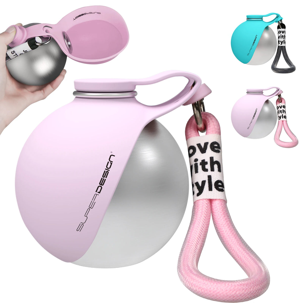 Bouteille d'eau portable 2-en-1 pour petits chiens - Bouteille d'eau de voyage étanche et compacte pour chiens - Bouteille en acier inoxydable et silicone