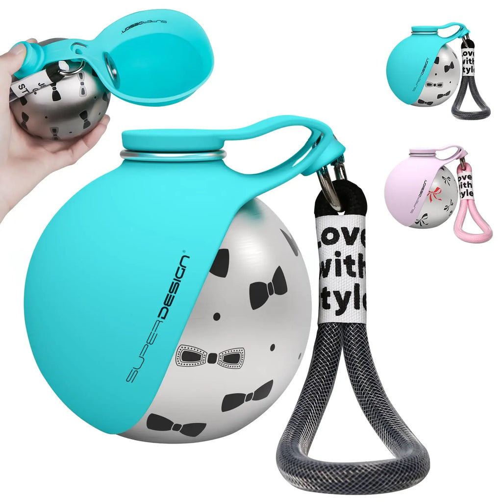 Bouteille d'eau portable 2-en-1 pour petits chiens - Bouteille d'eau de voyage étanche et compacte pour chiens - Bouteille en acier inoxydable et silicone
