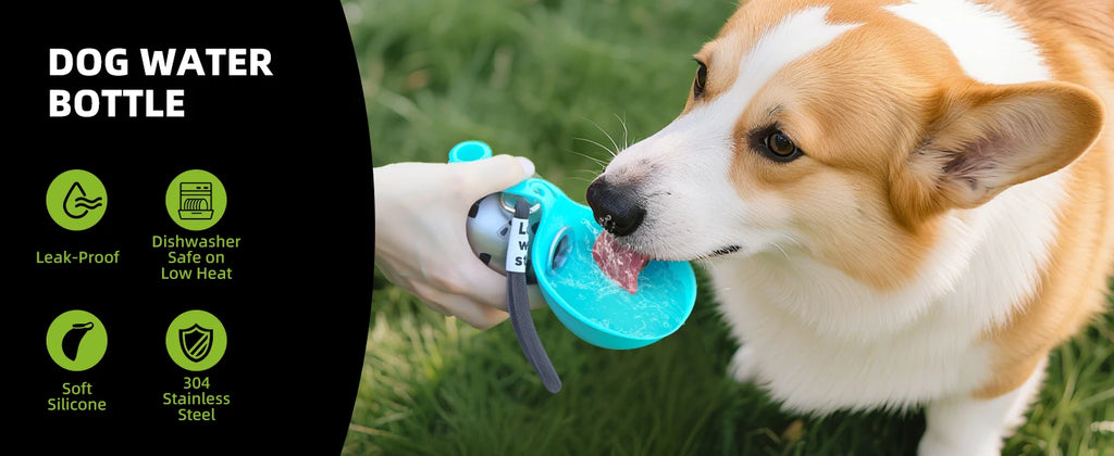Bouteille d'eau portable 2-en-1 pour petits chiens - Bouteille d'eau de voyage étanche et compacte pour chiens - Bouteille en acier inoxydable et silicone
